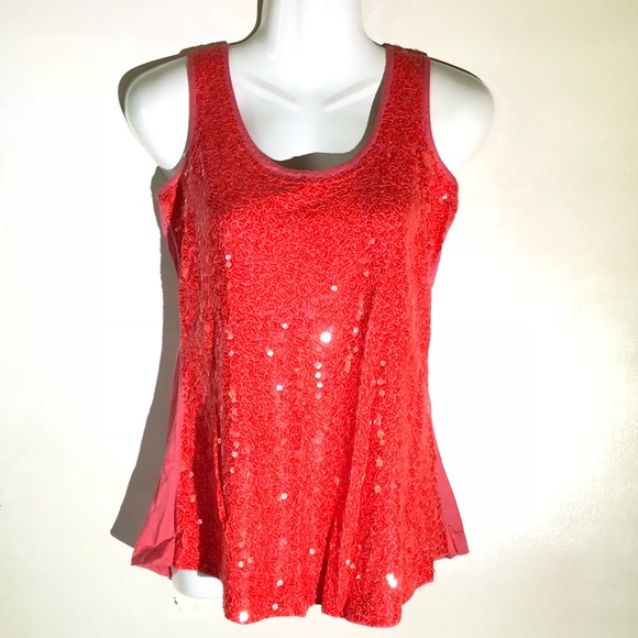 Garnet Hill Tops - Garnett Hill coral-ly pink sequined tank size xs